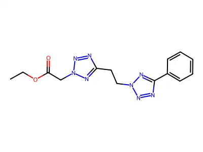 Ethyl 2-[5-[2-(5-phenyltetrazol-2-yl)ethyl]tetrazol-2-yl]acetate structure