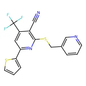 2-[(3-Pyridinylmethyl)sulfanyl]-6-(2-thienyl)-4-(trifluoromethyl)nicotinonitrile structure