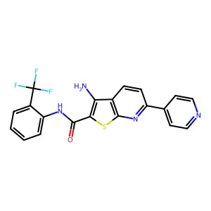3-amino-6-(4-pyridinyl)-N-[2-(trifluoromethyl)phenyl]thieno[2,3-b]pyridine-2-carboxamide structure