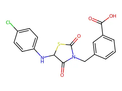 3-({5-[(4-Chlorophenyl)amino]-2,4-dioxo-1,3-thiazolidin-3-yl}methyl)benzoic acid structure