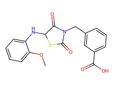 3-[5-(2-Methoxy-phenylamino)-2,4-dioxo-thiazolidin-3-ylmethyl]-benzoic acid structure