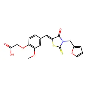 (Z)-2-(4-((3-(furan-2-ylmethyl)-4-oxo-2-thioxothiazolidin-5-ylidene)methyl)-2-methoxyphenoxy)acetic acid structure