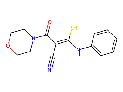 (2Z)-2-(morpholin-4-ylcarbonyl)-3-(phenylamino)-3-sulfanylprop-2-enenitrile structure