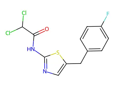 2,2-dichloro-N-[5-(4-fluorobenzyl)-1,3-thiazol-2-yl]acetamide structure