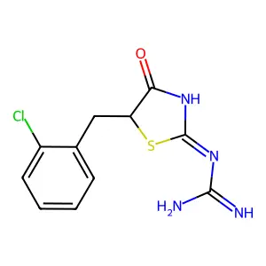 1-[(2E)-5-(2-chlorobenzyl)-4-oxo-1,3-thiazolidin-2-ylidene]guanidine structure