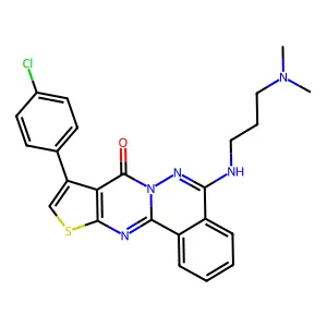 9-(4-chlorophenyl)-5-{[3-(dimethylamino)propyl]amino}-8H-thieno[2',3':4,5]pyrimido[2,1-a]phthalazin-8-one structure