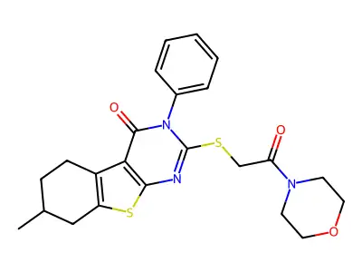 7-methyl-2-((2-morpholino-2-oxoethyl)thio)-3-phenyl-5,6,7,8-tetrahydrobenzo[4,5]thieno[2,3-d]pyrimidin-4(3H)-one structure