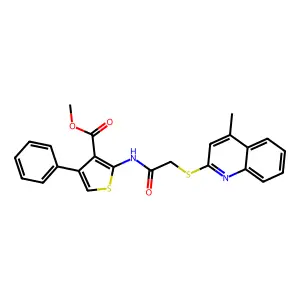 methyl 2-({[(4-methylquinolin-2-yl)sulfanyl]acetyl}amino)-4-phenylthiophene-3-carboxylate structure