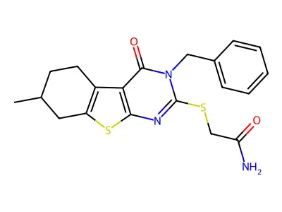 2-[(3-benzyl-7-methyl-4-oxo-3,4,5,6,7,8-hexahydro[1]benzothieno[2,3-d]pyrimidin-2-yl)sulfanyl]acetamide structure
