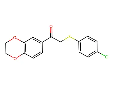 2-[(4-Chlorophenyl)thio]-1-(2,3-dihydro-1,4-benzodioxin-6-yl)ethan-1-one structure