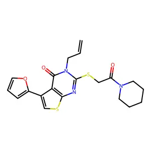 5-(furan-2-yl)-2-{[2-oxo-2-(piperidin-1-yl)ethyl]sulfanyl}-3-(prop-2-en-1-yl)thieno[2,3-d]pyrimidin-4(3H)-one structure