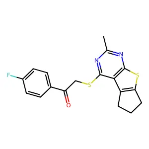 1-(4-fluorophenyl)-2-({10-methyl-7-thia-9,11-diazatricyclo[6.4.0.0^{2,6}]dodeca-1(8),2(6),9,11-tetraen-12-yl}sulfanyl)ethan-1-one structure