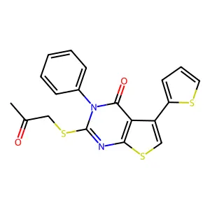 2-[(2-oxopropyl)sulfanyl]-3-phenyl-5-(thiophen-2-yl)thieno[2,3-d]pyrimidin-4(3H)-one structure