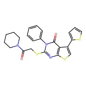2-{[2-oxo-2-(piperidin-1-yl)ethyl]sulfanyl}-3-phenyl-5-(thiophen-2-yl)thieno[2,3-d]pyrimidin-4(3H)-one structure