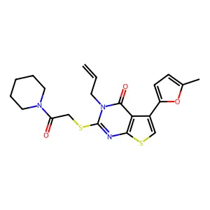 5-(5-methylfuran-2-yl)-2-{[2-oxo-2-(piperidin-1-yl)ethyl]sulfanyl}-3-(prop-2-en-1-yl)thieno[2,3-d]pyrimidin-4(3H)-one structure