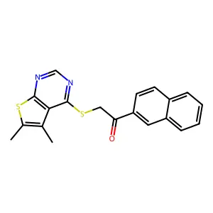 2-(5,6-Dimethylthieno[2,3-d]pyrimidin-4-yl)sulfanyl-1-naphthalen-2-ylethanone structure