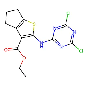 ethyl 2-[(4,6-dichloro-1,3,5-triazin-2-yl)amino]-4H,5H,6H-cyclopenta[b]thiophene-3-carboxylate structure
