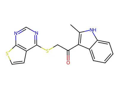 1-(2-methyl-1H-indol-3-yl)-2-(thieno[2,3-d]pyrimidin-4-ylsulfanyl)ethanone structure