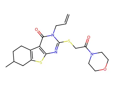 7-methyl-2-(2-morpholin-4-yl-2-oxoethyl)sulfanyl-3-prop-2-enyl-5,6,7,8-tetrahydro-[1]benzothiolo[2,3-d]pyrimidin-4-one structure