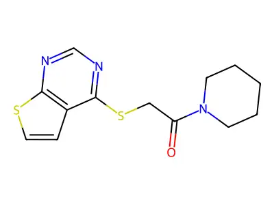 1-(Piperidin-1-yl)-2-(thieno[2,3-d]pyrimidin-4-ylsulfanyl)ethanone structure