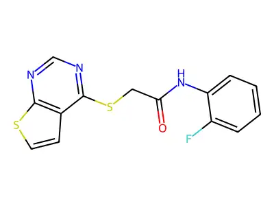 N-(2-fluorophenyl)-2-(thieno[2,3-d]pyrimidin-4-ylsulfanyl)acetamide structure