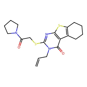 2-(2-oxo-2-pyrrolidin-1-ylethyl)sulfanyl-3-prop-2-enyl-5,6,7,8-tetrahydro-[1]benzothiolo[2,3-d]pyrimidin-4-one structure