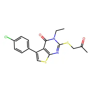 5-(4-chlorophenyl)-3-ethyl-2-[(2-oxopropyl)sulfanyl]thieno[2,3-d]pyrimidin-4(3H)-one structure