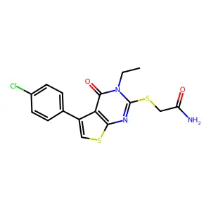 2-{[5-(4-chlorophenyl)-3-ethyl-4-oxo-3,4-dihydrothieno[2,3-d]pyrimidin-2-yl]sulfanyl}acetamide structure