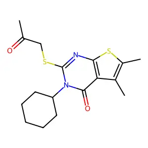 3-cyclohexyl-5,6-dimethyl-2-[(2-oxopropyl)sulfanyl]thieno[2,3-d]pyrimidin-4(3H)-one structure