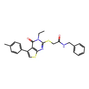 N-benzyl-2-{[3-ethyl-5-(4-methylphenyl)-4-oxo-3,4-dihydrothieno[2,3-d]pyrimidin-2-yl]sulfanyl}acetamide structure
