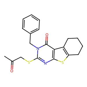 3-benzyl-2-[(2-oxopropyl)sulfanyl]-5,6,7,8-tetrahydro[1]benzothieno[2,3-d]pyrimidin-4(3H)-one structure