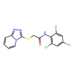 2-([1,2,4]triazolo[4,3-a]pyridin-3-ylthio)-N-(2,4,6-trichlorophenyl)acetamide structure