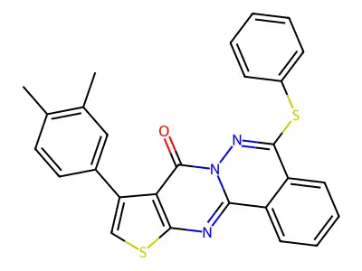 13-(3,4-dimethylphenyl)-8-(phenylsulfanyl)-15-thia-9,10,17-triazatetracyclo[8.7.0.0^{2,7}.0^{12,16}]heptadeca-1(17),2(7),3,5,8,12(16),13-heptaen-11-one structure