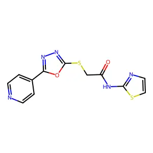 2-((5-(pyridin-4-yl)-1,3,4-oxadiazol-2-yl)thio)-N-(thiazol-2-yl)acetamide structure