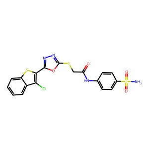 2-((5-(3-chlorobenzo[b]thiophen-2-yl)-1,3,4-oxadiazol-2-yl)thio)-N-(4-sulfamoylphenyl)acetamide structure