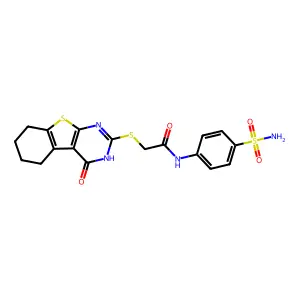 2-((4-oxo-3,4,5,6,7,8-hexahydrobenzo[4,5]thieno[2,3-d]pyrimidin-2-yl)thio)-N-(4-sulfamoylphenyl)acetamide structure