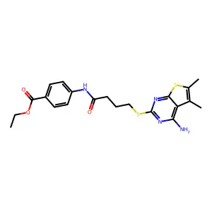ethyl 4-[4-(4-amino-5,6-dimethylthiopheno[2,3-d]pyrimidin-2-ylthio)butanoylami no]benzoate structure