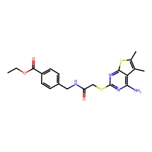ethyl 4-[({[(4-amino-5,6-dimethylthieno[2,3-d]pyrimidin-2-yl)sulfanyl]acetyl}amino)methyl]benzoate structure
