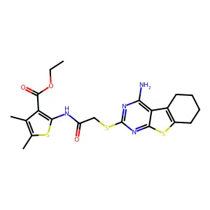 ethyl 2-({[(4-amino-5,6,7,8-tetrahydro[1]benzothieno[2,3-d]pyrimidin-2-yl)sulfanyl]acetyl}amino)-4,5-dimethylthiophene-3-carboxylate structure