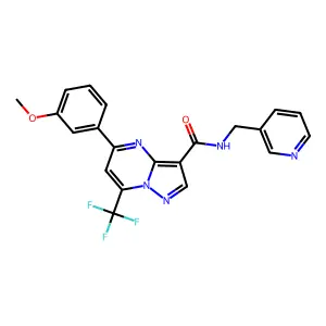 5-(3-methoxyphenyl)-N-(pyridin-3-ylmethyl)-7-(trifluoromethyl)pyrazolo[1,5-a]pyrimidine-3-carboxamide structure