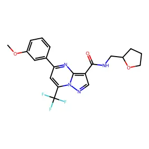 5-(3-methoxyphenyl)-N-(oxolan-2-ylmethyl)-7-(trifluoromethyl)pyrazolo[1,5-a]pyrimidine-3-carboxamide structure
