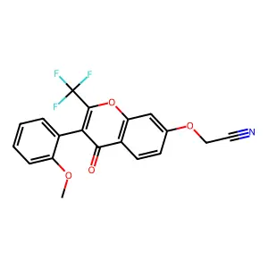 2-((3-(2-methoxyphenyl)-4-oxo-2-(trifluoromethyl)-4H-chromen-7-yl)oxy)acetonitrile structure