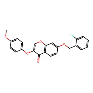 7-((2-fluorobenzyl)oxy)-3-(4-methoxyphenoxy)-4H-chromen-4-one structure