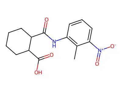 2-[N-(2-methyl-3-nitrophenyl)carbamoyl]cyclohexanecarboxylic acid structure