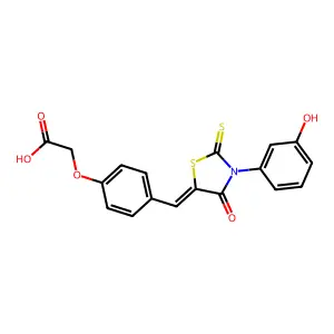 (4-{(Z)-[3-(3-hydroxyphenyl)-4-oxo-2-thioxo-1,3-thiazolidin-5-ylidene]methyl}phenoxy)acetic acid structure