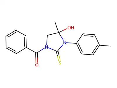 1-Benzoyl-4-hydroxy-4-methyl-3-(4-methylphenyl)imidazolidine-2-thione structure