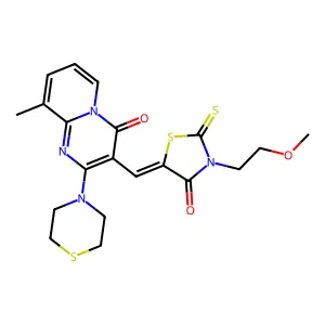 (Z)-3-(2-methoxyethyl)-5-((9-methyl-4-oxo-2-thiomorpholino-4H-pyrido[1,2-a]pyrimidin-3-yl)methylene)-2-thioxothiazolidin-4-one structure