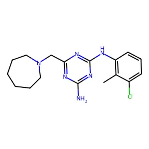 6-(azepan-1-ylmethyl)-N-(3-chloro-2-methylphenyl)-1,3,5-triazine-2,4-diamine structure