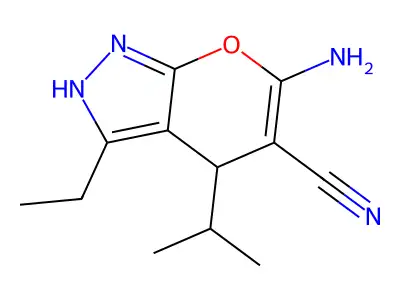 6-Amino-3-ethyl-4-isopropyl-2,4-dihydro-pyrano[2,3-c]pyrazole-5-carbonitrile structure