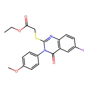 Ethyl 2-[6-iodo-3-(4-methoxyphenyl)-4-oxoquinazolin-2-yl]sulfanylacetate structure